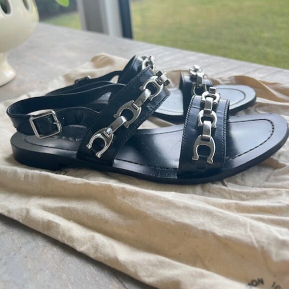 Coach “Eden” Metallic Logo Link Leather Sandals Size 6 - Picture 4 of 6